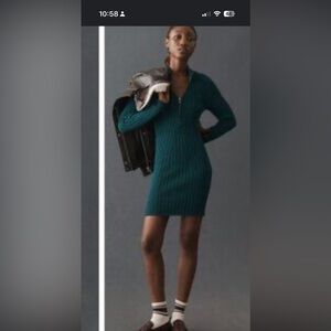 Anthropologie Pilcro Quarter Zip Sweater Teal Long Sleeve Dress Women’s Medium